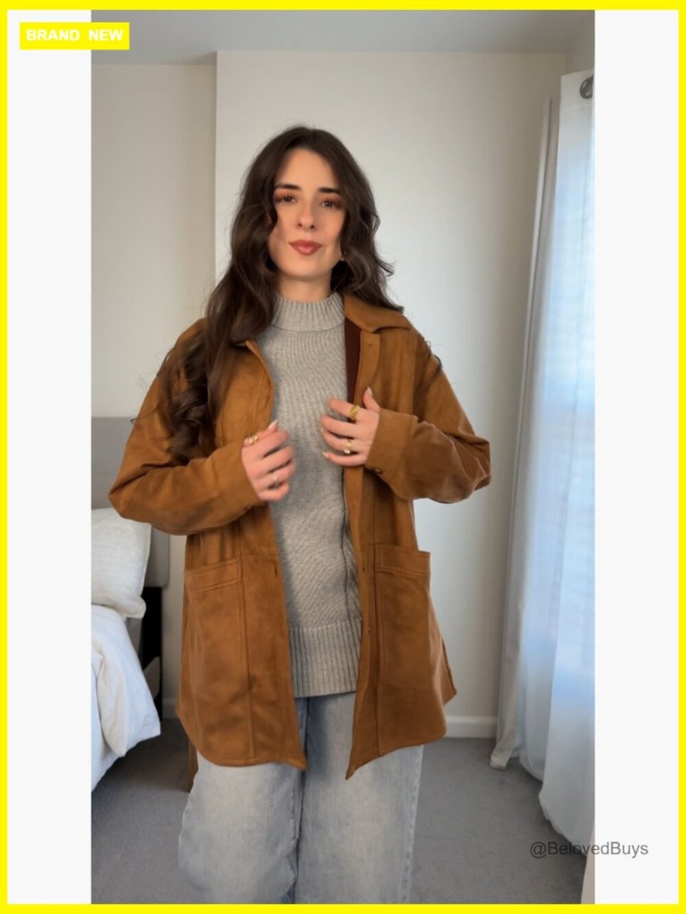 Faux Suede Button Down Long Sleeve Shacket Coat - Picture 7 of 7